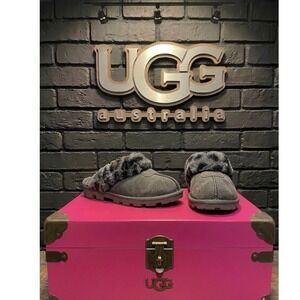 🔥UGG Gray 🩶🤎🩶Leopard Fluff Slipper Platform Boots Y2K Cozy Aesthetic 5/6